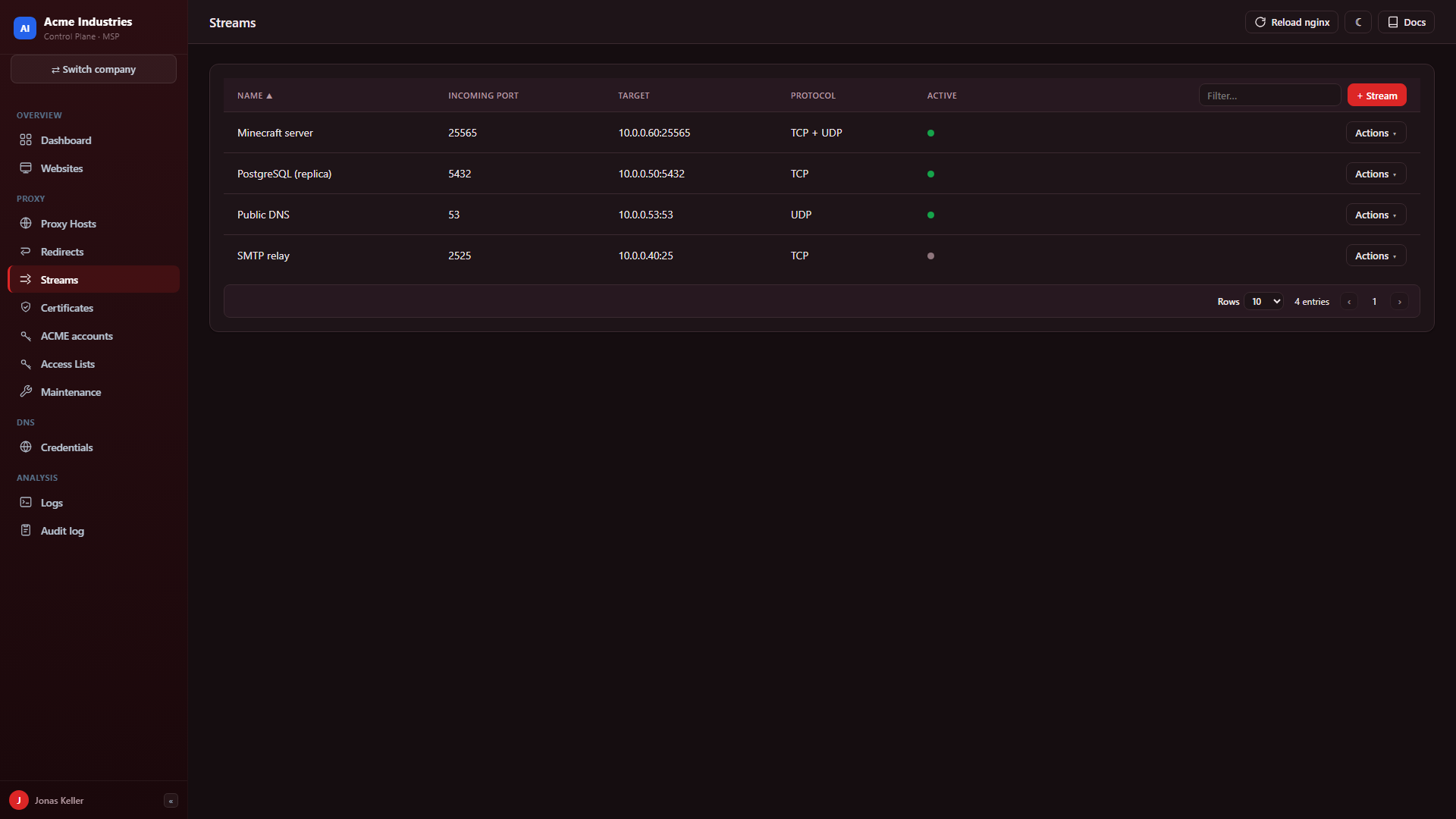 TCP/UDP streams